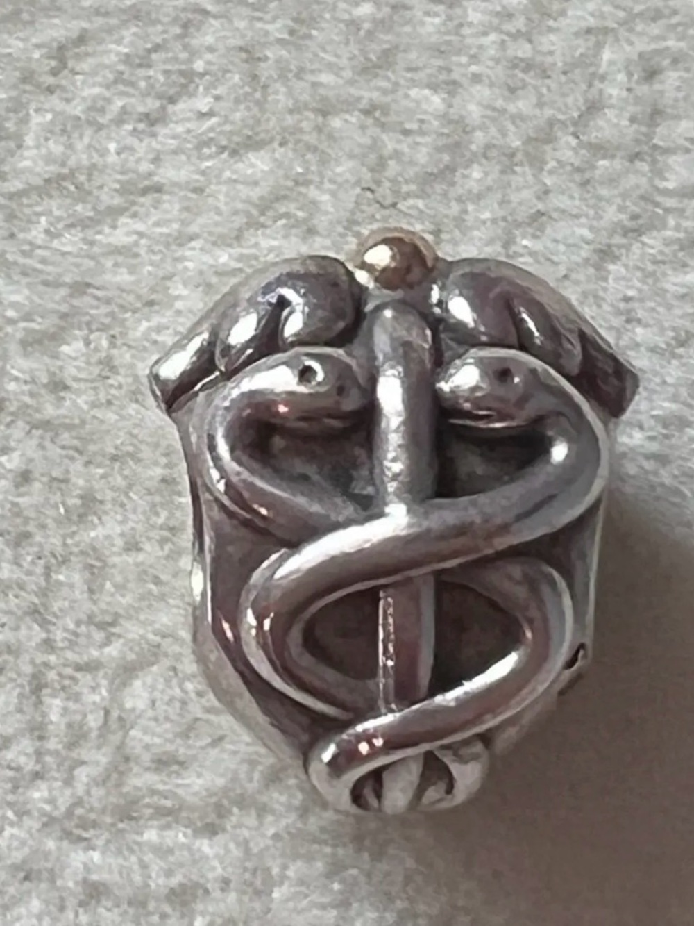 Pandora Silver and Gold Snake Caduceus Medical Charm